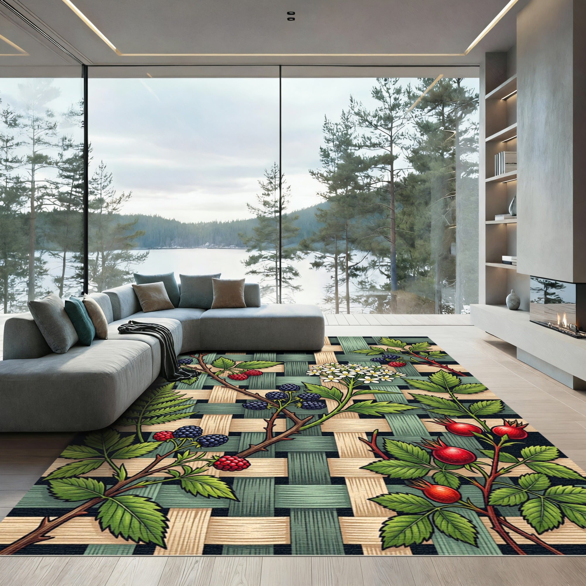 Emerald Blackberry Botanical Weave Rug