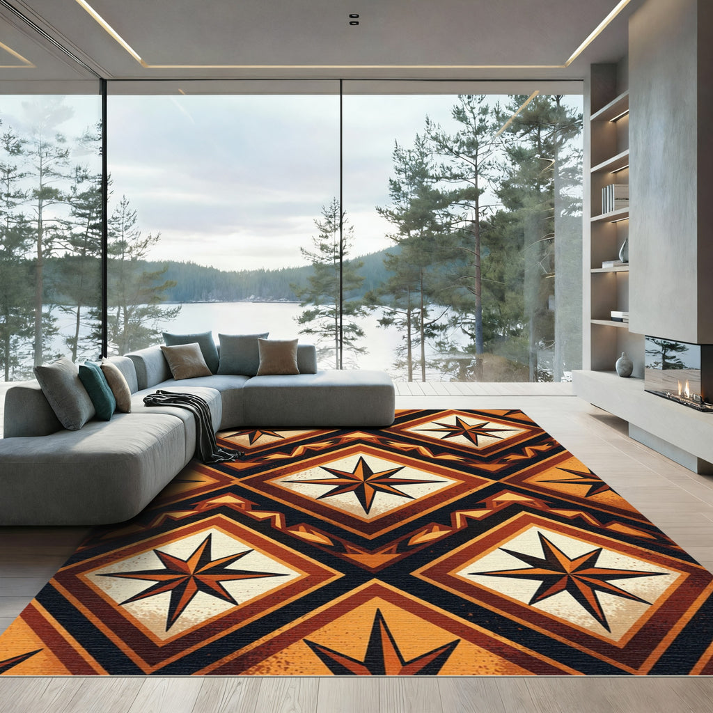 Amber Geometric Star Diamond Mosaic Rug
