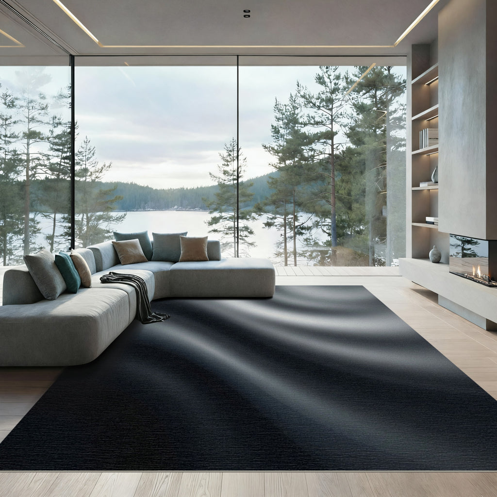 Deep Gray Swirling Silk Motion Rug