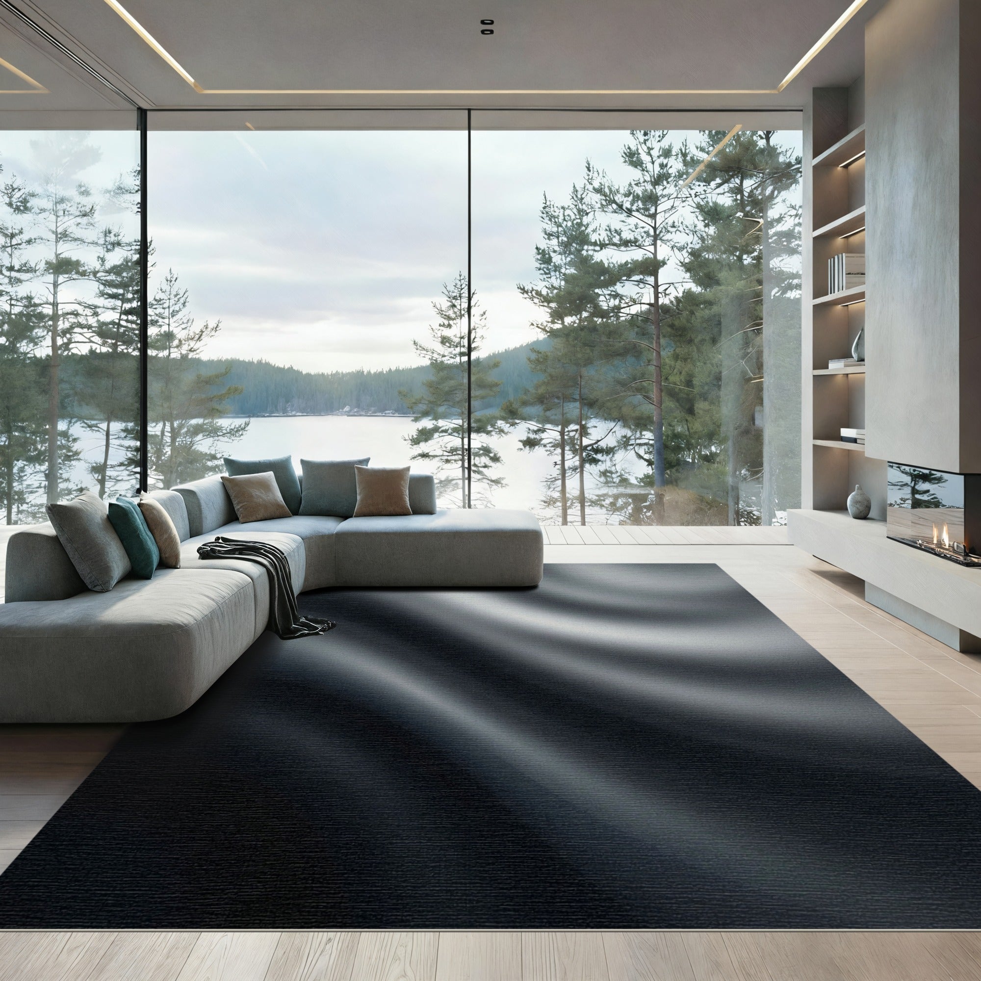Deep Gray Swirling Silk Motion Rug
