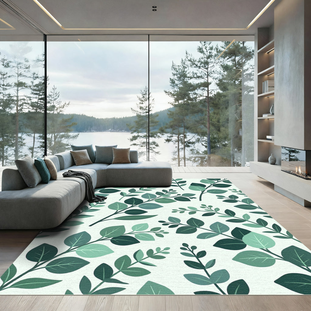 Lush Green Tropical Eucalyptus Foliage Rug