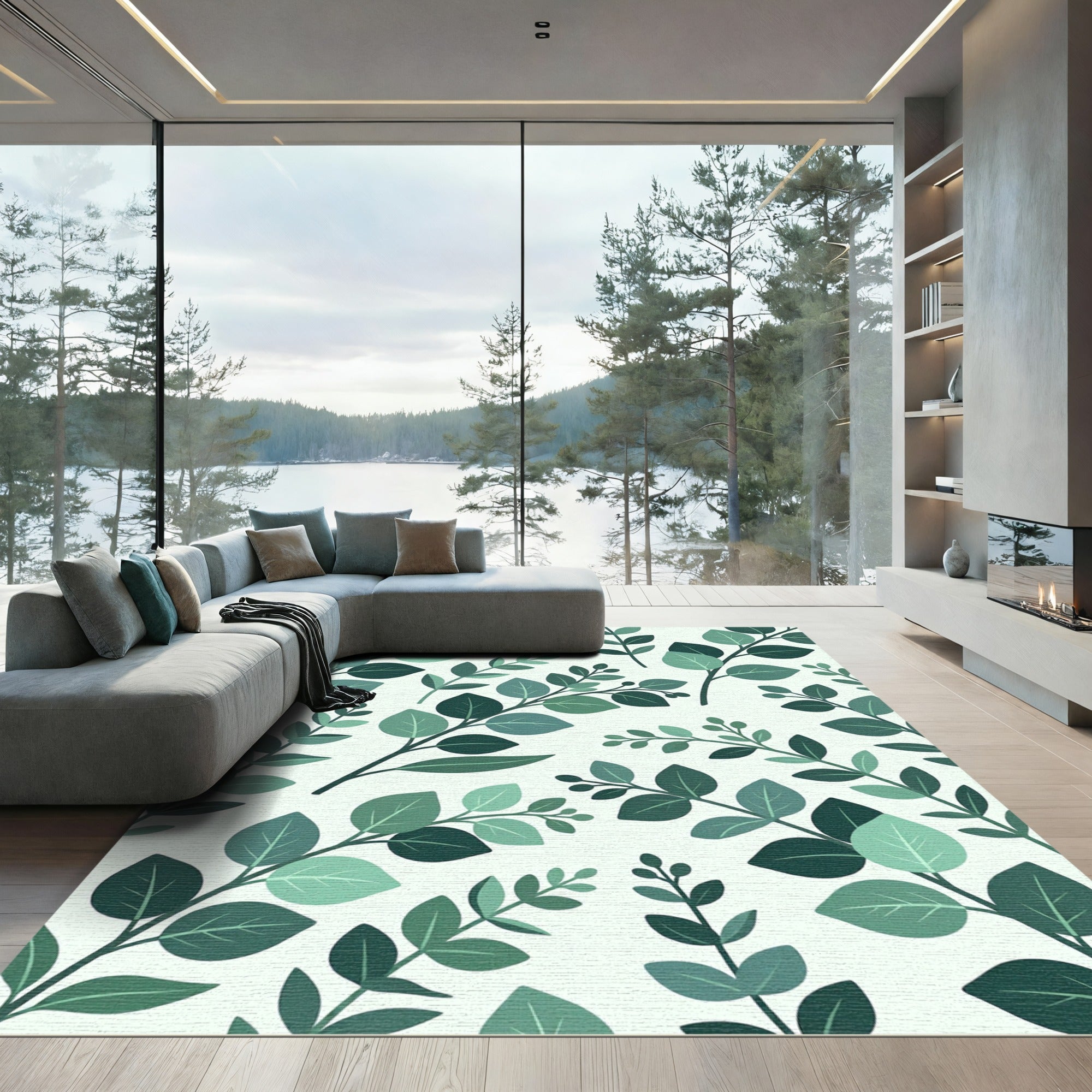 Lush Green Tropical Eucalyptus Foliage Rug