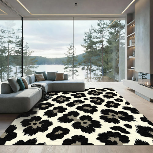 Black Leopard Spot Floral Rug
