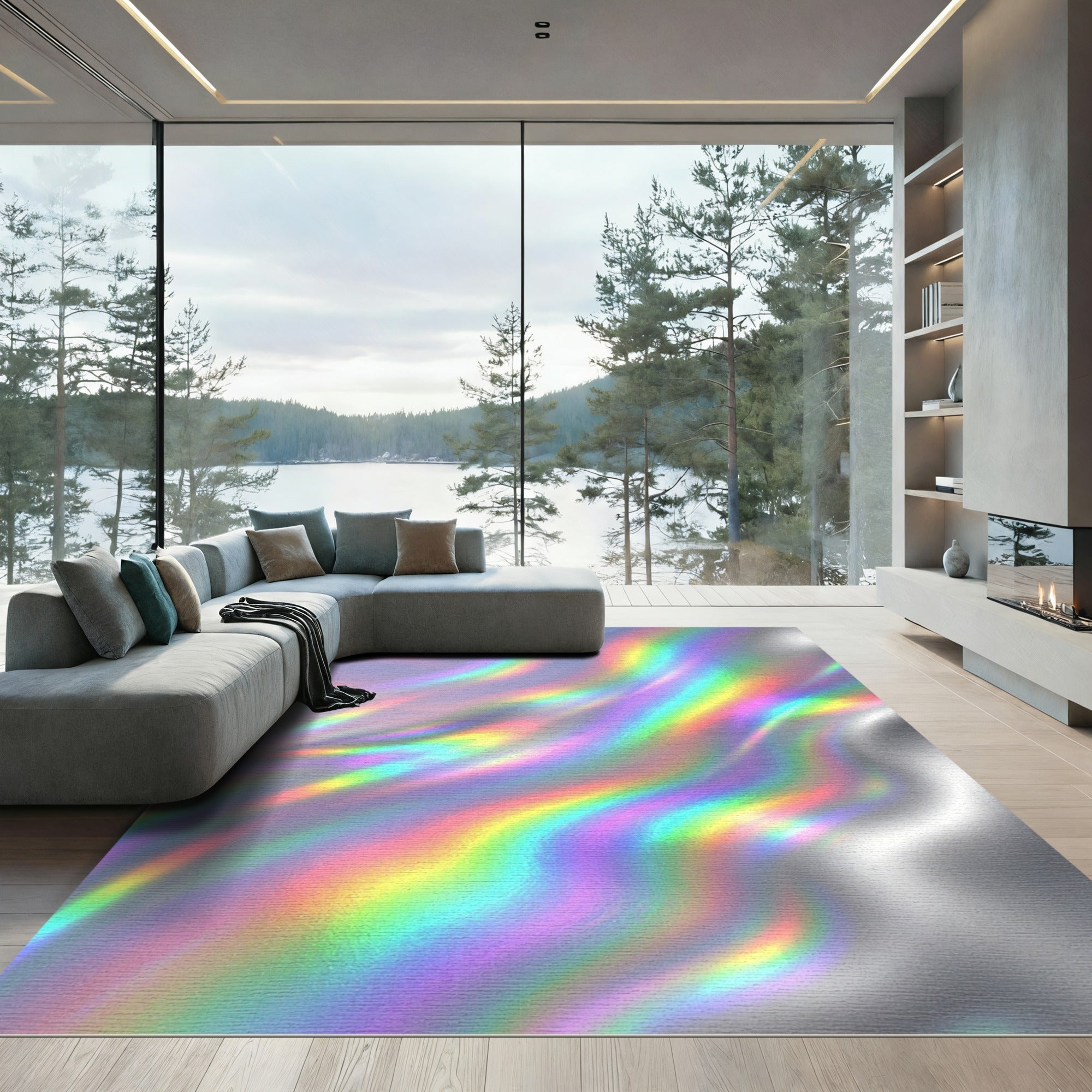 Ethereal Iridescent Liquid Rainbow Wave Rug