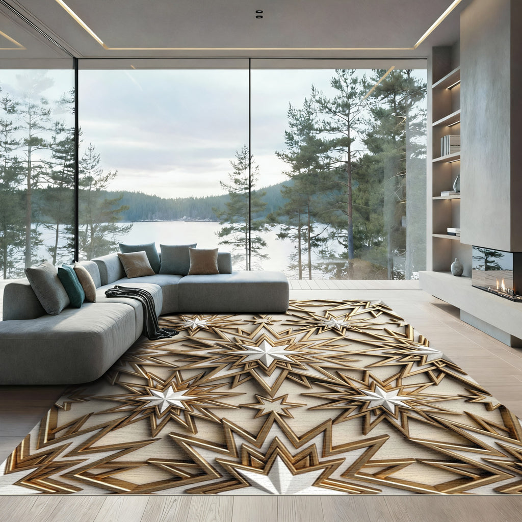 Gold Gilded Celestial Star Infinity Mosaic Rug