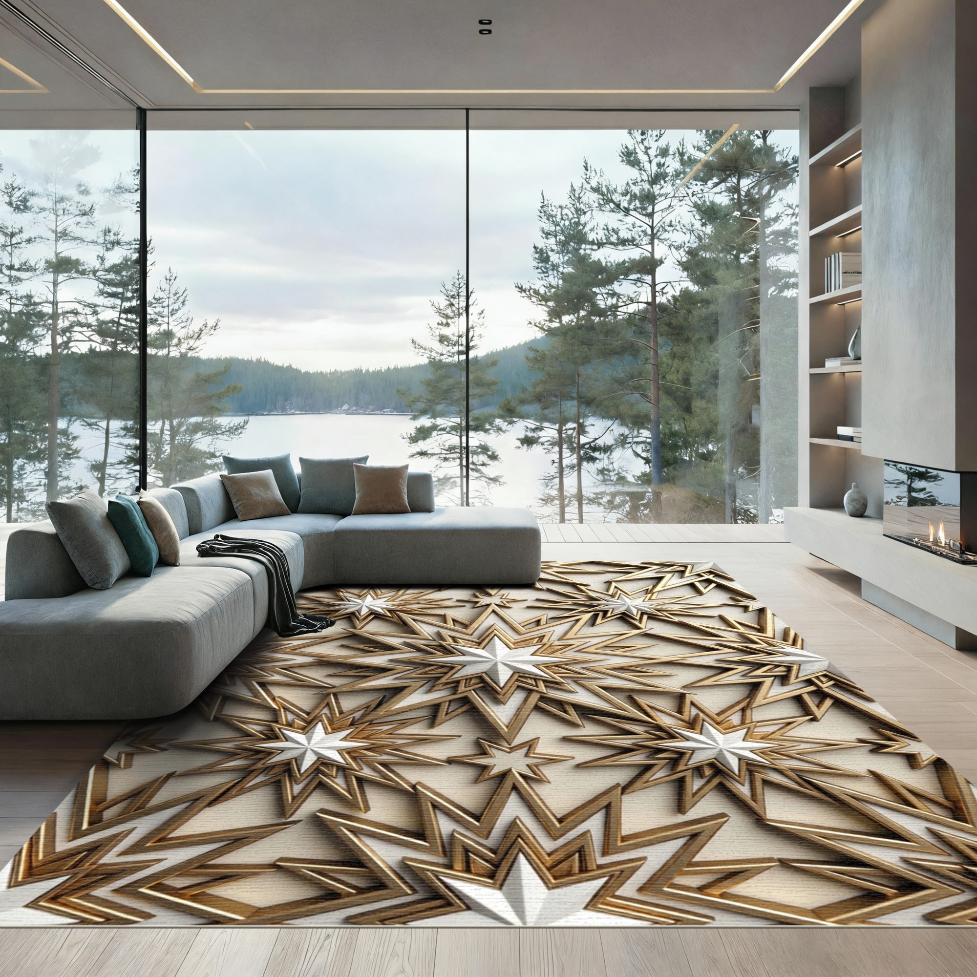Gold Gilded Celestial Star Infinity Mosaic Rug