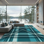 Oceanic Teal Plaid Lines Rug