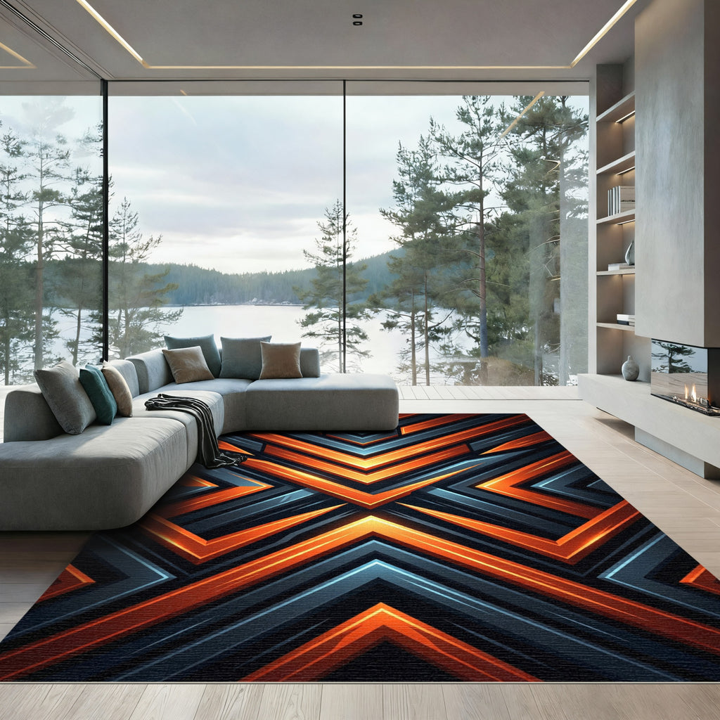 Electric Amber Charcoal Geometric Chevron Rug