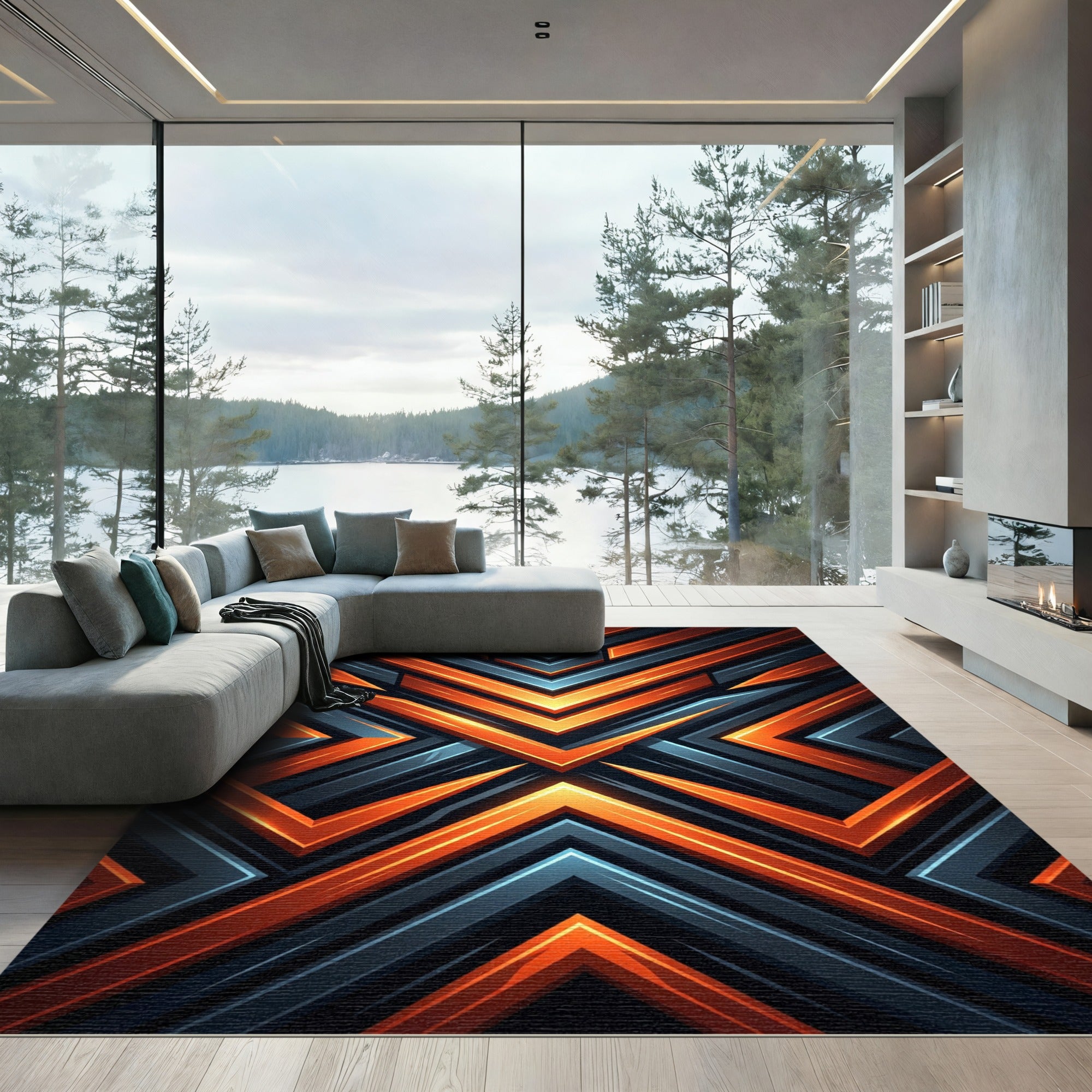 Electric Amber Charcoal Geometric Chevron Rug