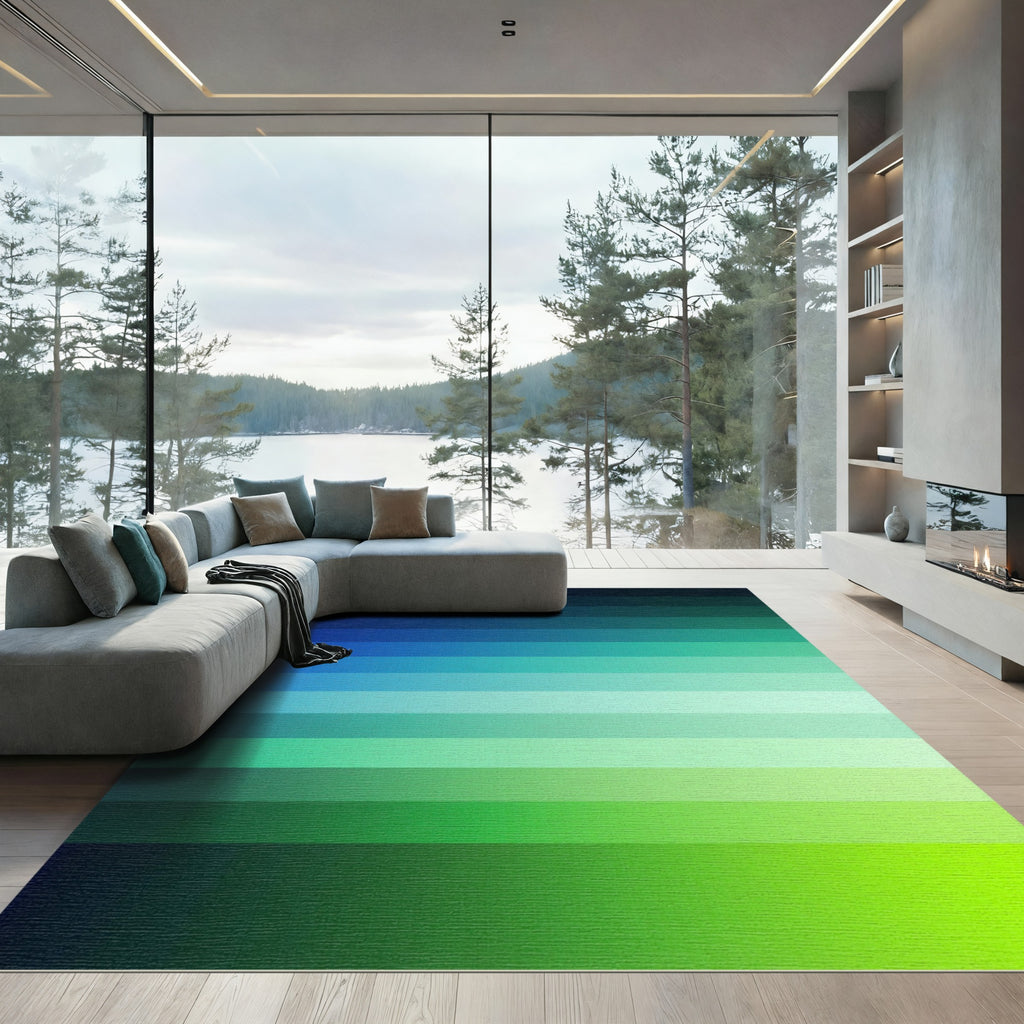 Lush Ombre Teal and Lime Striped Rug