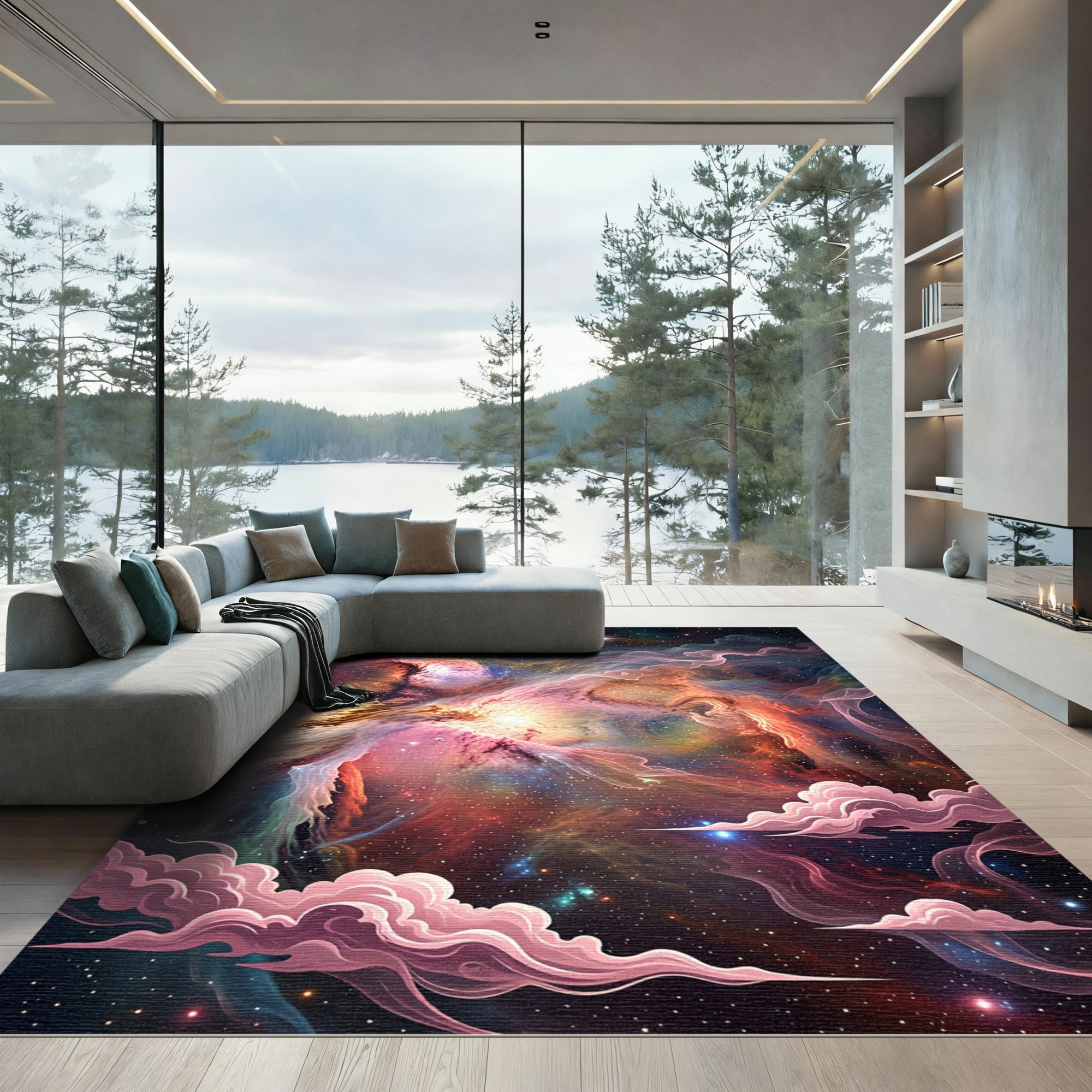 Ethereal Cosmic Nebula Cloud Art Rug
