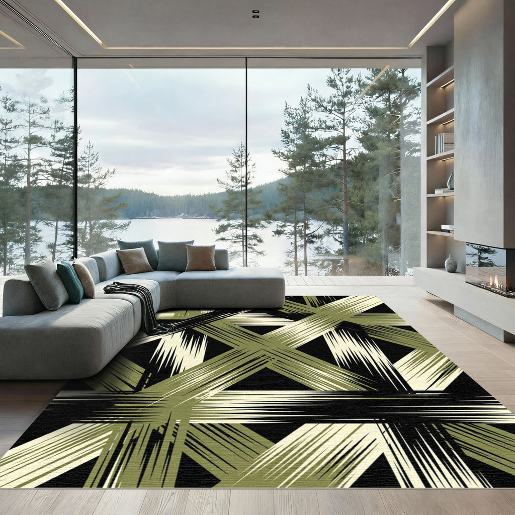 Olive Khaki Intersecting Linear Abstract Rug