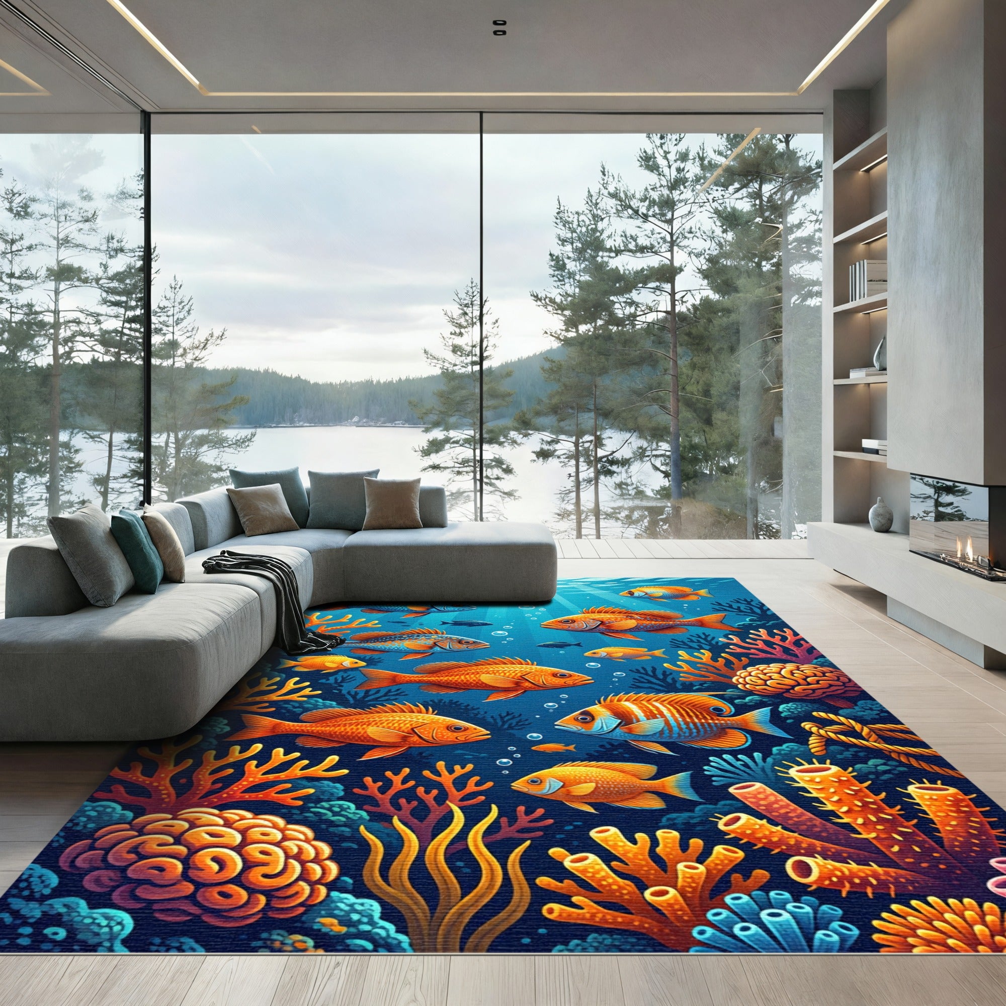 Vibrant Undersea Coral Reef Tropical Fish Rug