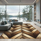 Earthy Brown Herringbone Chevron Wood Grain Rug