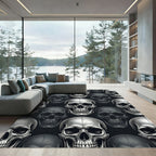 Monochrome Detailed Skull Repeat Art Rug