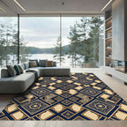 Navy Gold Traditional Geometric Medallion Rug