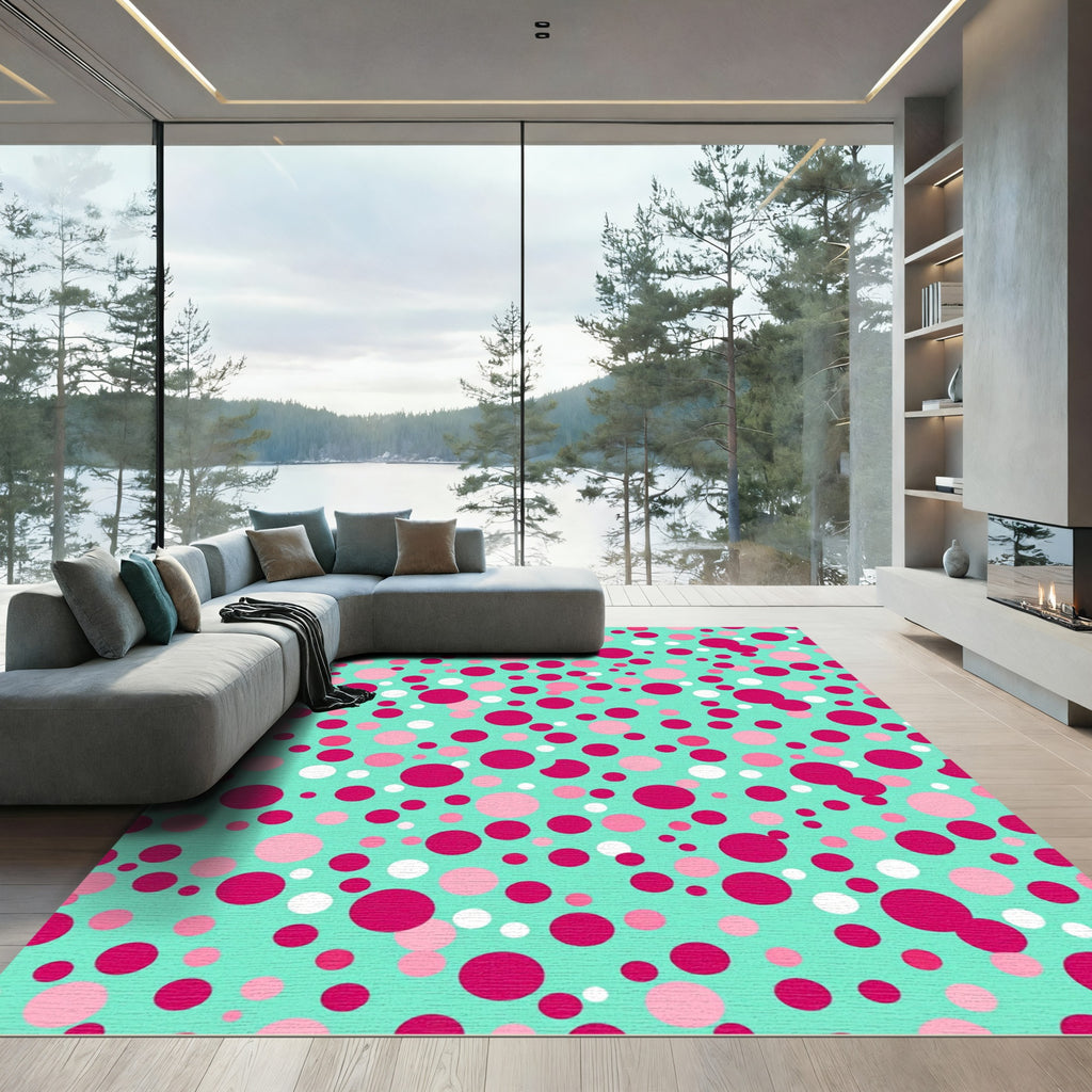 Aquamarine Pink White Polka Dot Scatter Rug