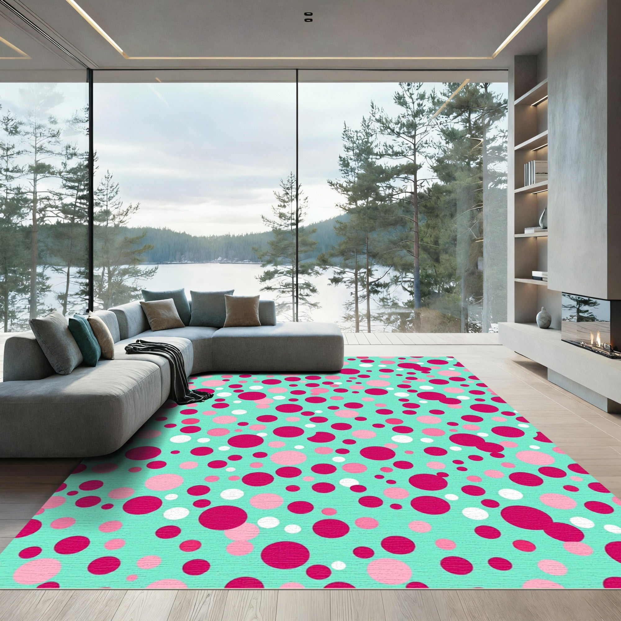 Aquamarine Pink White Polka Dot Scatter Rug