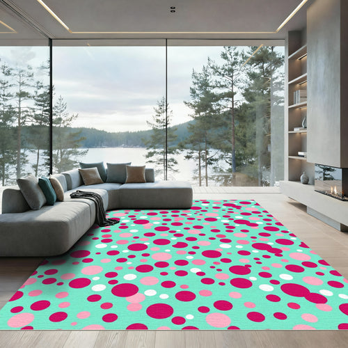 Aquamarine Pink White Polka Dot Scatter Rug