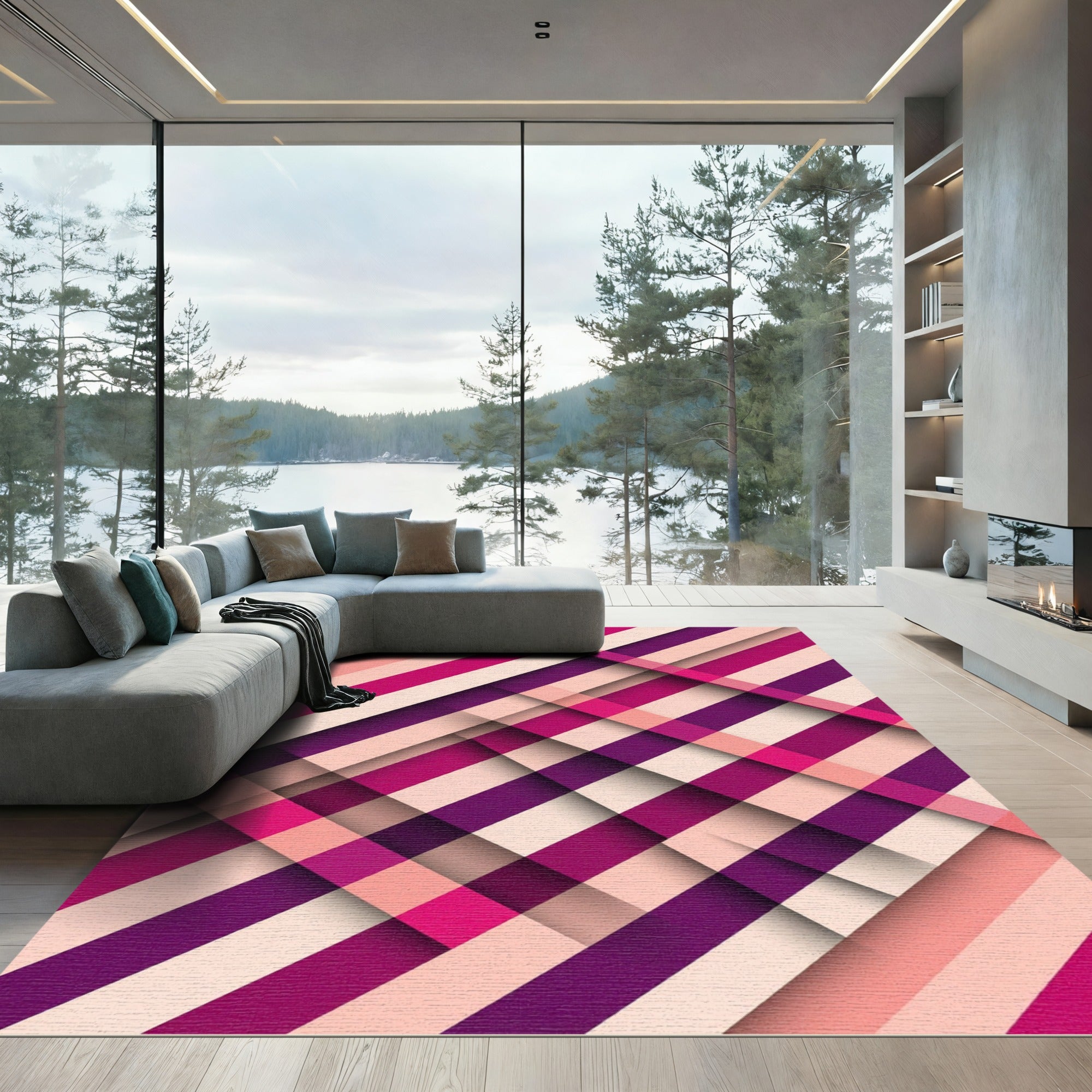 Bold Magenta Diagonal Stripe Weave Rug