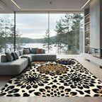 Leopard and Panther Face Floral Collage Rug