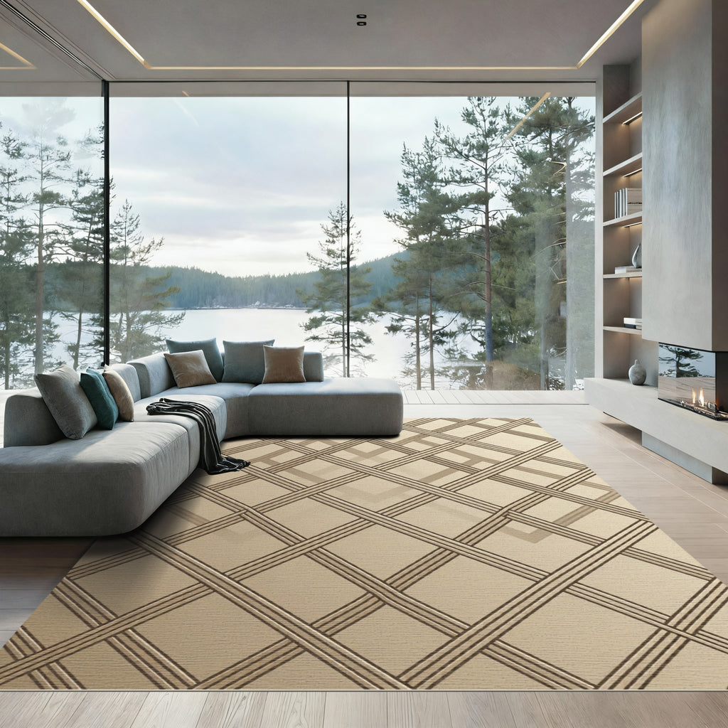 Golden Tan Woven Lattice Rug