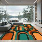 Mid Century Modern Orange Teal Arch Rug