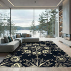 Ornate Black and Gold Scroll Medallion Rug