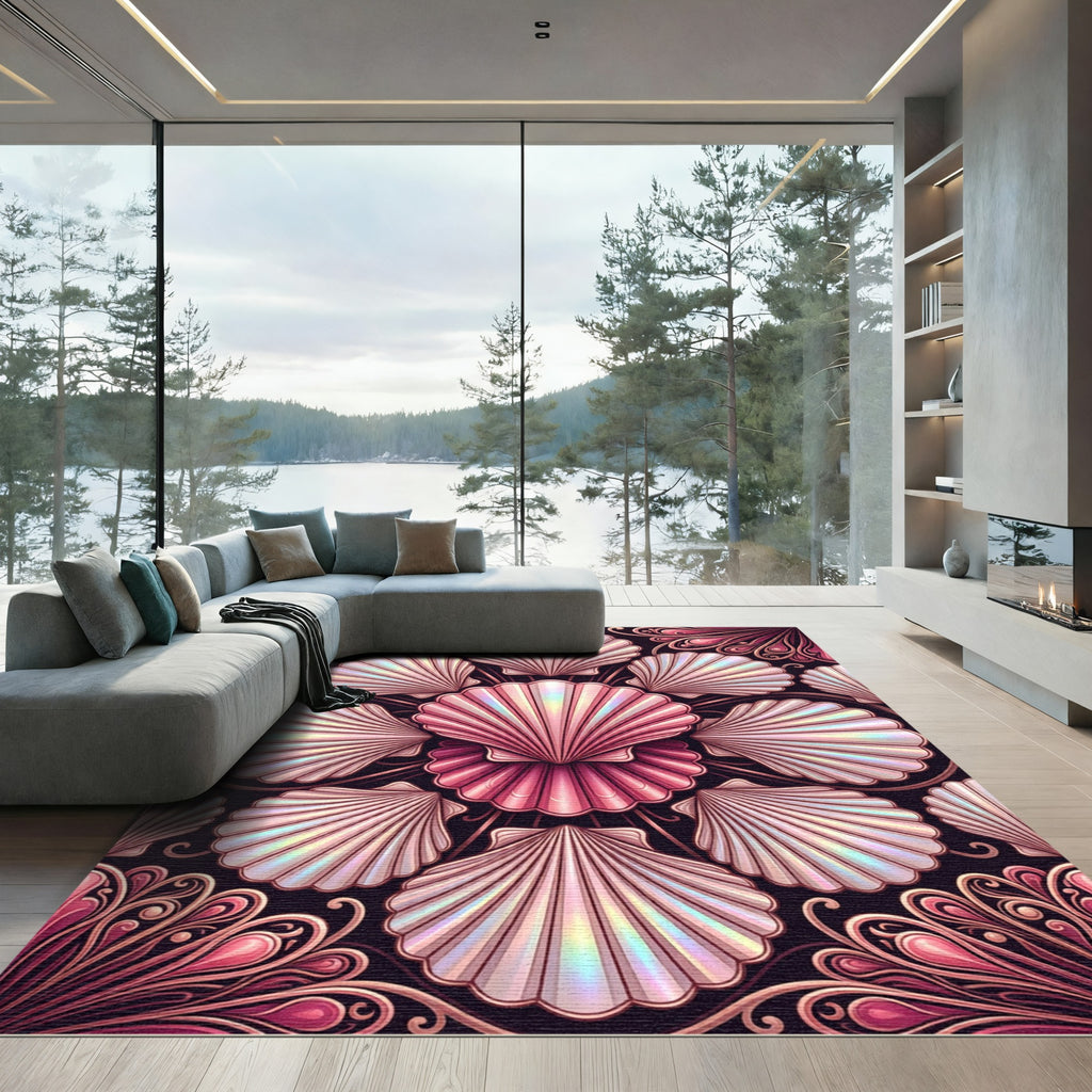 Pink Iridescent Scallop Art Nouveau Rug