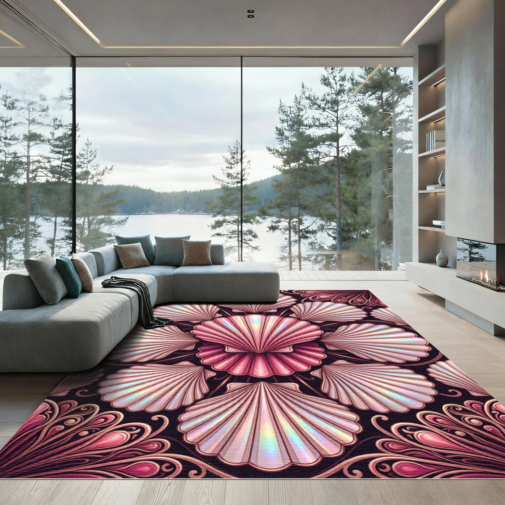 Pink Iridescent Scallop Art Nouveau Rug