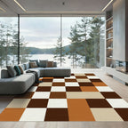 Terracotta Brown Squares Checkered Rug