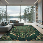 Elegant Emerald Ornate Floral Medallion Rug