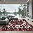 Elegant Deep Red Floral Mandala Art Rug
