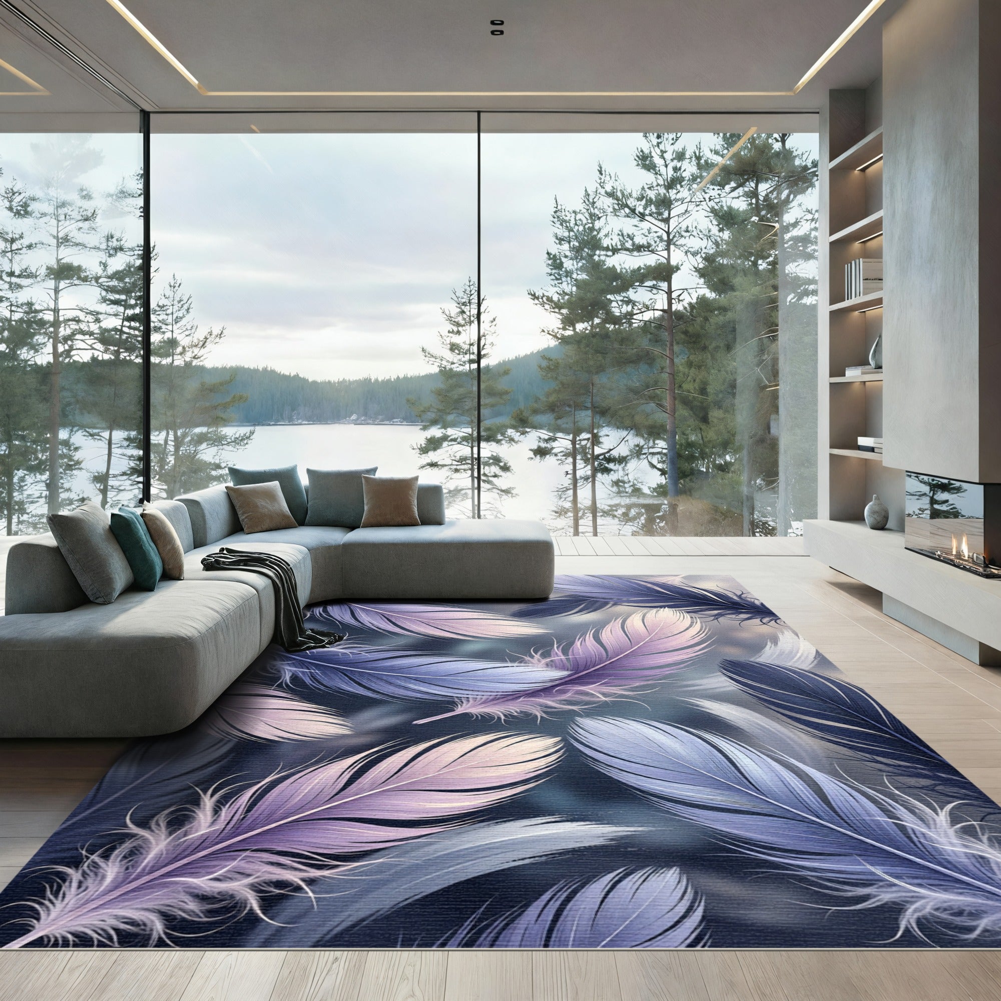 Ethereal Lavender Plume Feather Art Rug