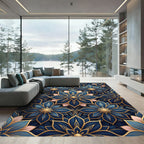Navy Gold Embossed Floral Bloom Rug