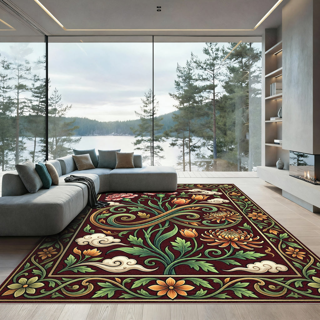 Crimson floral tapestry infinity Rug