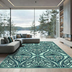 Sage Lotus Art Nouveau Botanical Tile Rug