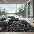 Ornate Metallic Silver Celestial Compass Rug