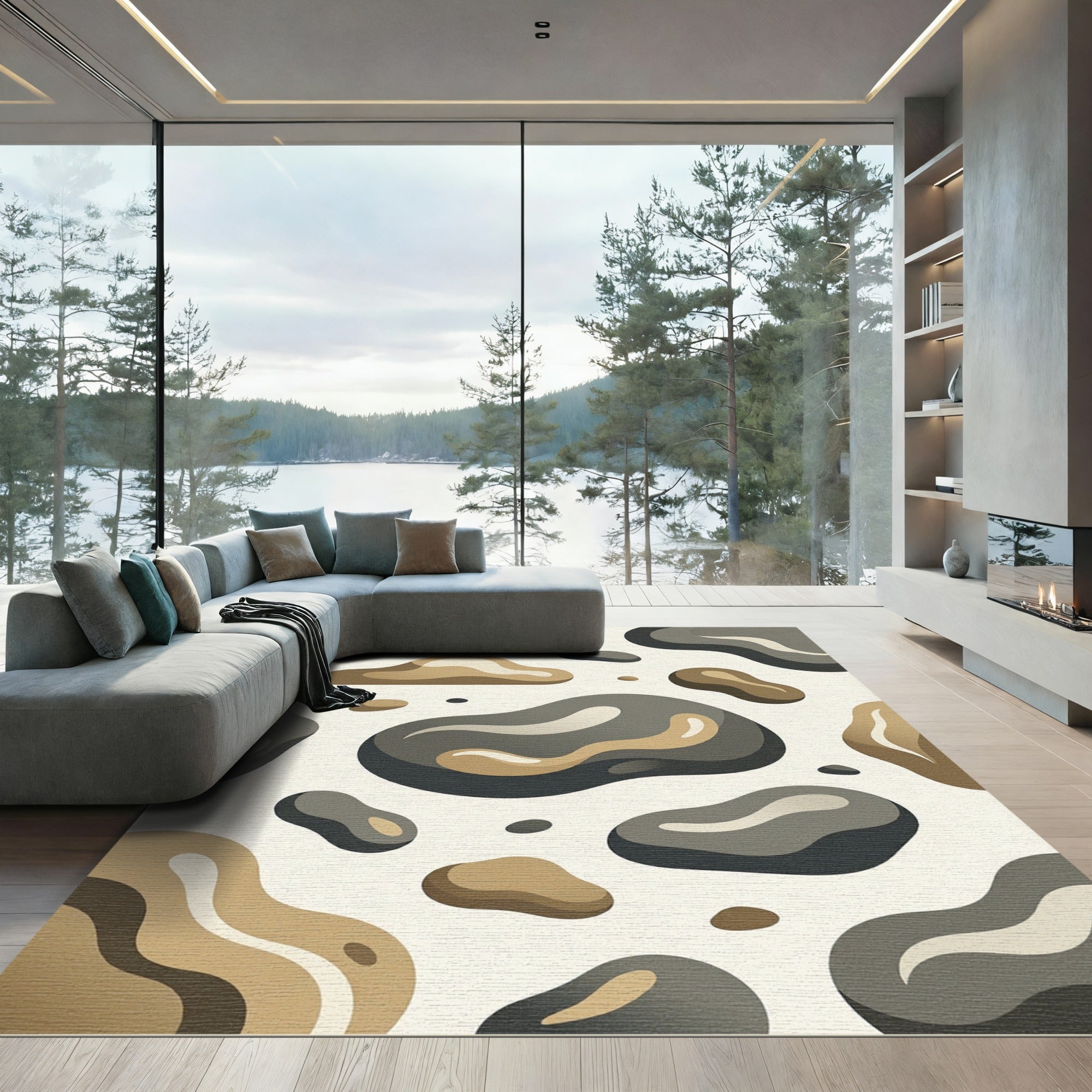 Modern Earthy Organic Shape Abstract Rug