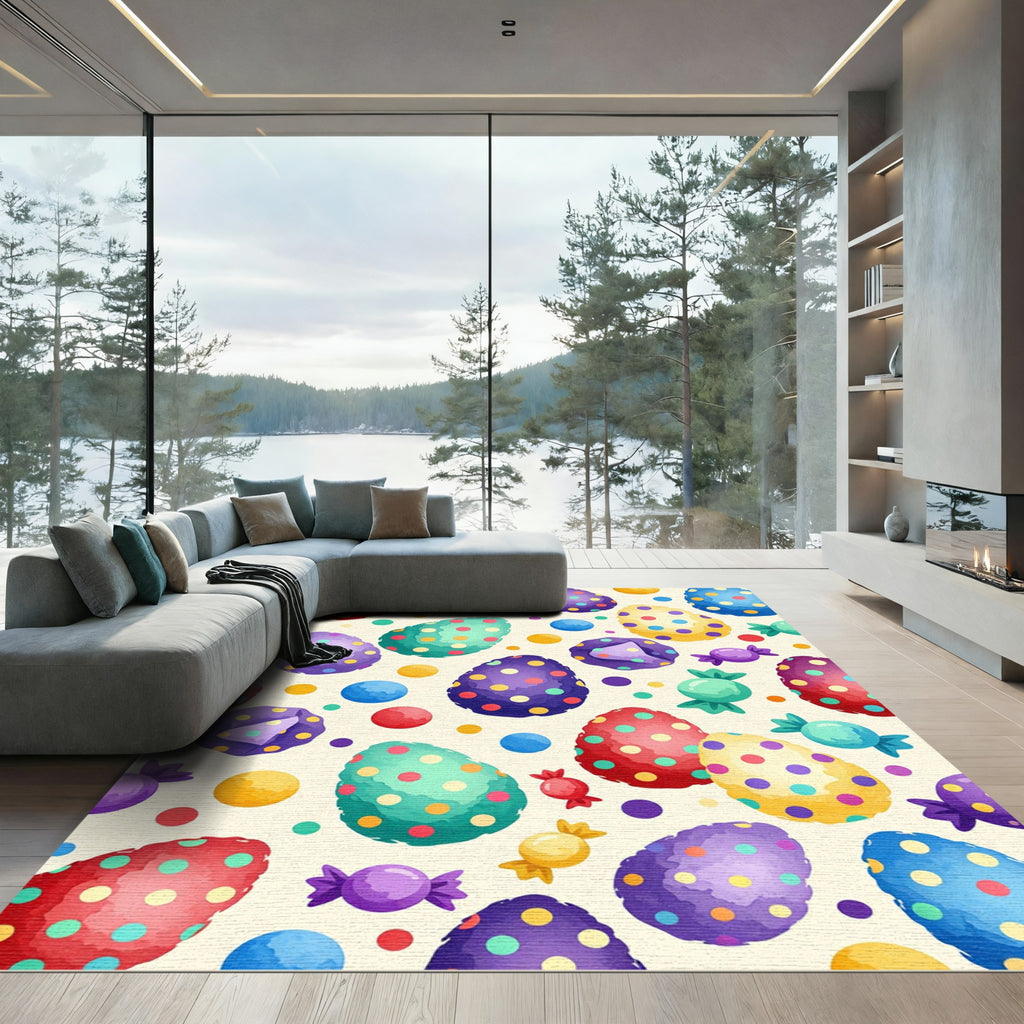 Colorful Watercolor Easter Egg Confetti Rug