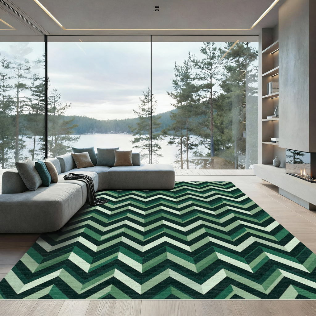 Earthy Green Chevron Zigzag Rug