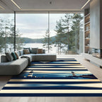 Nautical Navy Striped Lighthouse Coastal Artwork Rug