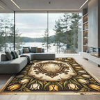 Vintage Golden Tulip Baroque Crest Rug