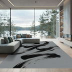 Minimalist Black Ink Zen Brushwork Rug