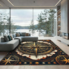 Vintage Golden Compass Nautical Star Map Rug