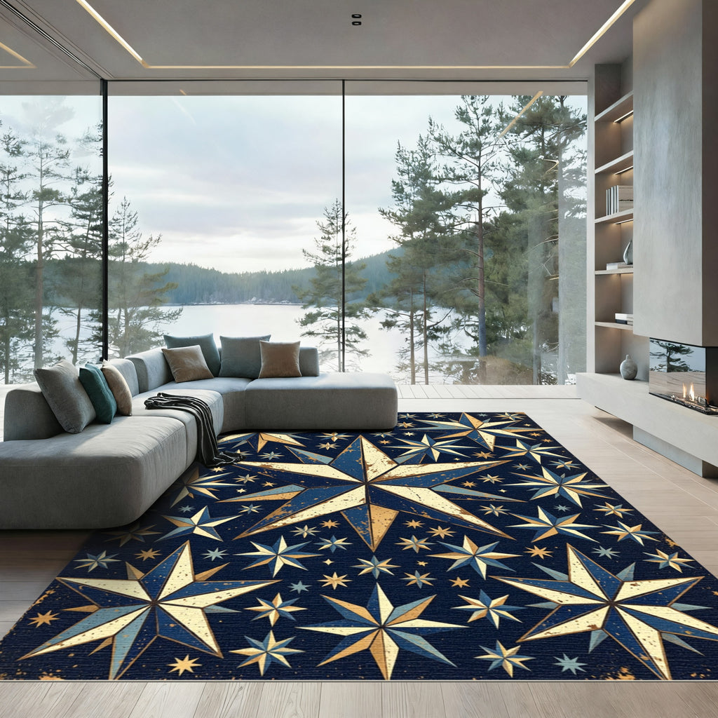 Celestial Navy Gold Starry Night Rug