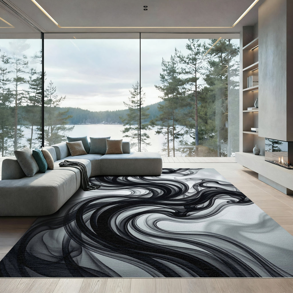 Dark Swirl Smoke Abstract Rug