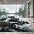 Dark Swirl Smoke Abstract Rug
