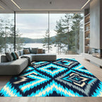 Electric Blue Zigzag Diamond Geometric Rug