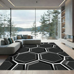 Monochrome Geometric Hexagon Relief Rug